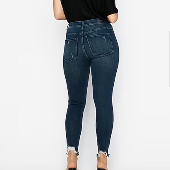 Express High Waisted Denim Perfect Stretch Ripped Ankle Skinny Jeans 4 Regular - Picture 7 of 16